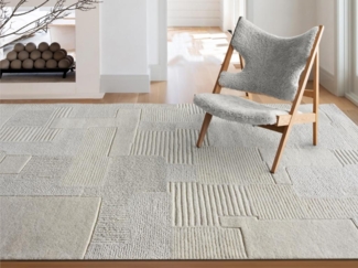 Vente-unique - Teppich - Relief-Optik - 100 % Wolle - handgefertigt - 160 x 230 cm - 1800 g/m2 - Elfenbeinfarben - AURORA