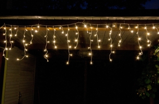 LED Eisregen Lichterkette 24m, 960 warmweißen LEDs, Timer, weiß, IP44