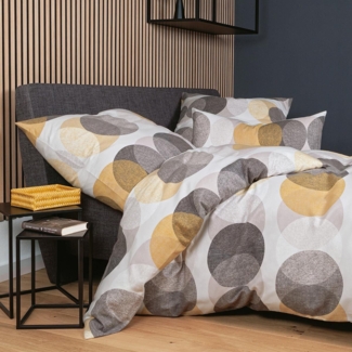 Janine Edelflanell Bettwäsche Chinchilla S 78062 taupe braun gelbgold|155x200 cm + 80x80 cm