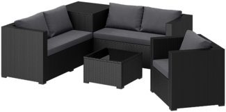 STEELSØN 'Veloria' Polyrattan 5-tlg. Gartenlounge mit Sessel, Tisch und Aufbewahrungsbox, schwarz/anthrazit, wetterfest, für 5 Personen