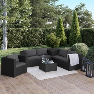 STEELSØN 'Veloria' Polyrattan 5-tlg. Gartenlounge mit Sessel, Tisch und Aufbewahrungsbox, schwarz/anthrazit, wetterfest, für 5 Personen