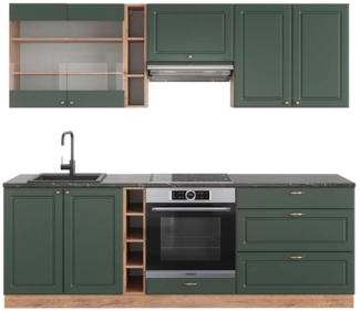 Küchenzeile Fame-Line Grün-Gold Landhaus/Goldkraft Eiche 235 cm , AP Anthrazit Vicco