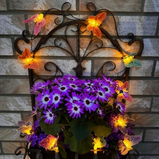 Online-Fuchs LED-Lichterkette Outdoor Solar mit 15 bunten Schmetterlingen oder Libellen für aussen, 15 warmweiße LEDs in Fiberglas-Optik - 480 cm Länge