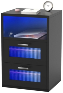 oyajia Nachttisch mit 2/3 Schubladen, Beistelltisch mit Ladestation und LED, Mit USB und Typ-C Anschlüsse, offenes Fach