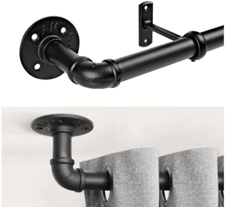NUODWELL Gardinenstange Gardinenstange Schwarz, 3 Größen Industrial Vorhangstange Ausziehbar