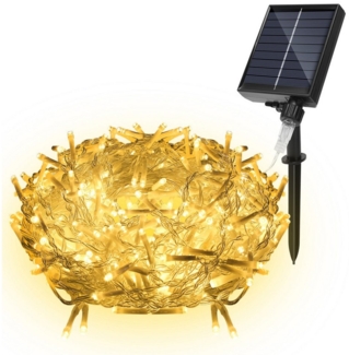 Clanmacy LED-Lichterkette 10M 400LEDs Solar LED Eisregen Lichterkette Außen Eiszapfen Warmweiß, inkl. Fernbedienung, 8 Lichtfunktionen, Solarbox über USB aufadbar