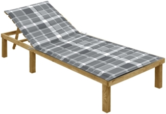 vidaXL Sonnenliege mit Grauer Karomuster-Auflage Kiefer Imprägniert 3065833