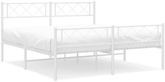 vidaXL Bettgestell mit Kopf- und Fußteil, Metall, Weiß, 135x190 cm