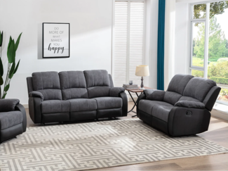 Vente-unique - Couchgarnitur 3+2 - Mikrofaser & Kunstleder - Grau & Schwarz - BRODY