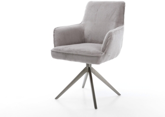 Drehstuhl Heira-Flex mit Armlehnen Cord Silbergrau Kreuzgestell breit Graphit 360° drehbar Wippfunktion Taschenfederkern