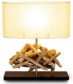 Levandeo® Nachttischlampe, Tischlampe Höhe 42cm Treibholz Tischleuchte Holz Lampe Teakholz Deko