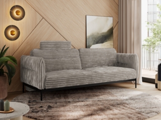 Sofa mit Schlaffunktion, schwarze MetallStoff, mobile Kopfstütze, Schlafsofa mit losen Kissen - SALENTO - Hellbraun Cord