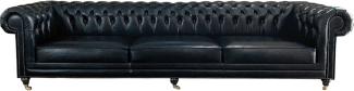 Casa Padrino Luxus Chesterfield Leder Sofa Vintage Schwarz - Echtleder Wohnzimmer Sofa mit Rollen