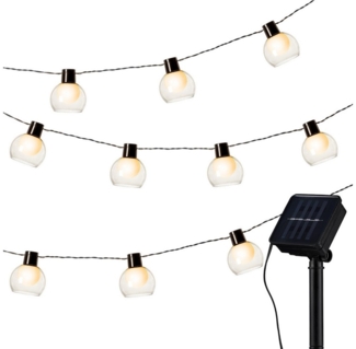 IC Gardenworld LED-Lichterkette Solar Lichterkette für außen mit Smokey Rauchglas-Optik Lampenschirm, 10-flammig, 10 Glühbirnen, 200 cm lang, Beleuchtung für Garten, Terrasse, Balkon