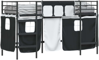 vidaXL Kinder Loft Bettgestell mit Vorhängen Schwarz 99,5 x 190 cm 42020791