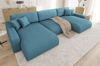 S-Style Möbel Wohnlandschaft Emma mit Schlaffunktion und Bettkasten in Cord-Stoff