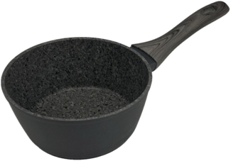 Stieltopf ø16cm in Schwarz mit ergonomischem Griff in Holzoptik Antihaft