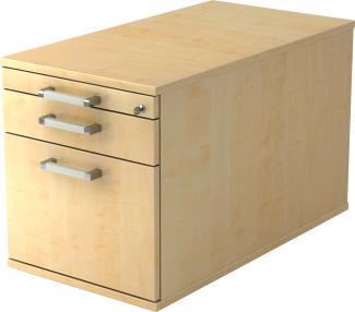 bümö Rollcontainer mit Hängeregister für Hängeordner, Container abschließbar in Ahorn - Rollwagen mit Hängeregistratur als Schreibtisch Unterschrank od. Bürocontainer m. Chromgriffe, TC20-3-3-CE