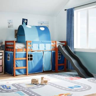 vidaXL Kinderhochbett mit Tunnel Blau 80x200 cm Massivholz Kiefer 3309099