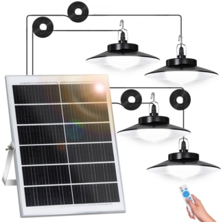 LMaxhome LED Solarleuchte Hängelampen Solar Deckenleuchte Outdoor, 5 Modi mit Fernbedienung IP65, Untrennbar - 4 Lampen, LED fest integriert, Warmweiß/Kaltweiß Wahlbar, mit Bewegungsmelder und 5m Kabel, Solarlampe für Garten, Terrasse