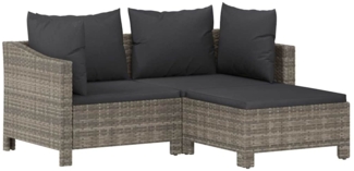 vidaXL 3-tlg. Garten-Lounge-Set mit Kissen Grau Poly Rattan 362685
