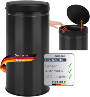 DELUKE® Sensor Mülleimer Küche 70L Schwarz - Automatik Bewegungssensor Klemmring | Smarter Abfalleimer mit Deckel Müllbehälter Kücheneimer