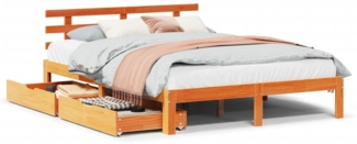vidaXL Massivholzbett mit Schubladen Wachsbraun 150x200 cm Kiefer 3302029