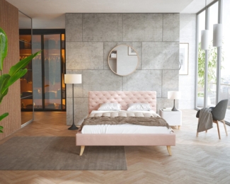 FDM Polsterbett Kalifornia Bettrahmen 120x200, 140x200, 160x200, 180x200cm (MADE IN EU - mit hochwertigem Velours Bezug, Bettrahmen, Bett, Optional mit Matratze bestellbar, mit großen gepolsterten Kopfteil aus hochwertigem Veloursstoff), Holzrahmen mit...