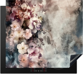 MuchoWow Herd-Abdeckplatte Blumen - Rosa - Nebel, Vinyl, (1 tlg), Küche Herdabdeckplatte Ceranfeld Vinyl Einteilig, 59x52 cm