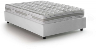 Dmora Doppelbett Abici, Bettkasten mit Stoffbezug, 100 % Made in Italy, Öffnung vorne, inklusive Matratze 120 x 200 cm, Weiß