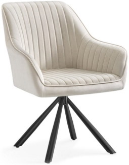 SONGMICS Esszimmerstuhl, Küchenstuhl, Sessel drehbar, Samt, Polsterstuhl mit Armlehnen, bis 120 kg belastbar, Stahlbeine, für Esszimmer Küche, cappuccinobeige-tintenschwarz