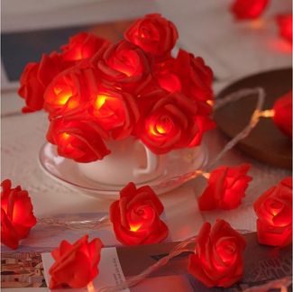 MUPOO LED-Lichterkette LED Nachtlicht 3M 20LEDs Girlande,Kunstblume Rose Warmweiß,Batterie, für Party Weihnachten,Blumengirlande Rose,LED Dekolicht