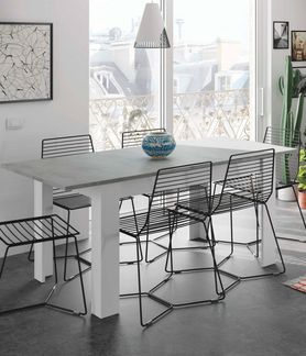 Dmora - Ausziehbarer Midland-Tisch, ausziehbare Konsole für das Esszimmer, zu öffnender Küchentisch mit Verlängerung, 140/190 x 90 x 78 cm, Zement und Weiß