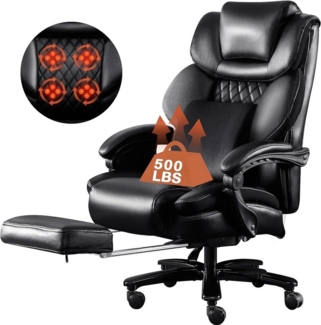 FANTASYLAB Bürostuhl Ergonomischer Chefsessel mit 3D Rollendes Massagefunktion, Seitliche Aufbewahrungstaschen, Verdicktes Kissen