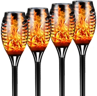 BlingBin LED Solarleuchte 4 Stück Solarlampe für Außen Garten, Gartenleuchte Solar Flammenlicht, IP65 Wasserdicht, LED fest integriert, warmes Licht, Solar Fackel Gartenfackeln, für Weg, Hinterhöfe, Rasen, Gärten