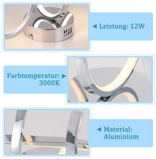 Nettlife LED Deckenleuchte Schwarz /Weiß/Silber Modern 12W Wohnzimmer Schlafzimmer 3000K, LED fest integriert, Warmweiß