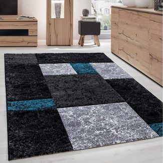 Carpettex Frisé-Teppich Kariert Design, Rechteckig, Höhe: 13 mm, Designer Wohnzimmer Teppich Kurzflor Konturenschnitt Kariert Design