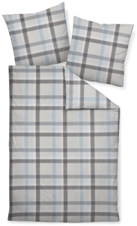 Janine Moments Mako-Satin Bettwäsche 240x220 Karo mineralblau silber 98059-02