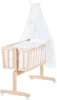 roba Babywiege 40 x 90 cm Sternenzauber grau - 2 in 1 Stubenwagen & Wiege - Bett Set komplett mit Feststellfunktion inkl. textiler Ausstattung - Holz natur