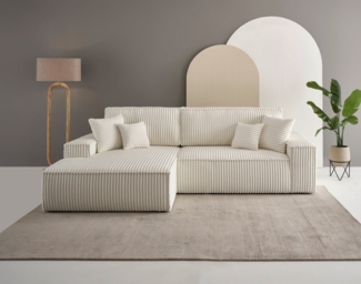 andas Ecksofa Finnley Schlafsofa 267 cm in Bouclé, Struktur fein u. Cord, L-Form, Schlaffunktion m. Bettkasten (136/210 cm), Bouclé, Struktur und Cord