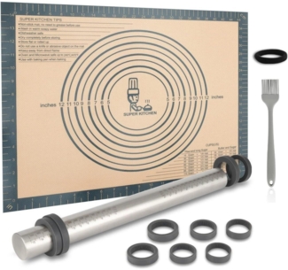 Edelstahl Teigroller mit Dicke-verstellbaren Ringen 50x40cm Silikonmatte