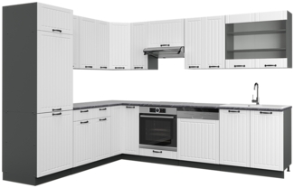 Eckküche Fame-Line Weiß Landhaus/Anthrazit 287 x 60 cm , AP Anthrazit Vicco