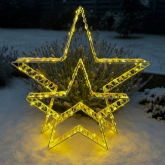 Online-Fuchs LED Dekolicht 2er Set LED Weihnachtssterne mit Folieneffekt - Outdoor geeignet, LED-Lichterkette mit Funkeleffekt, warmweiß, Leuchtsterne mit 6-Stunden Timer - Weihnachtsdeko