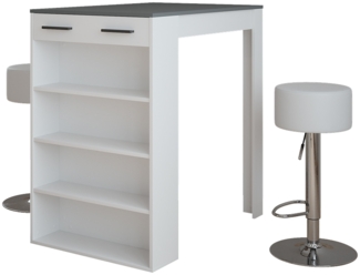 Vicco Bartisch-Set Weiß/Anthrazit 67 x 100 cm mit 2 Barhockern, Repose