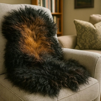 Provellus Fellteppich Island Schaffell schwarz-gold – Naturbelassen & ökologisch gegerbt, 100 - 110cm