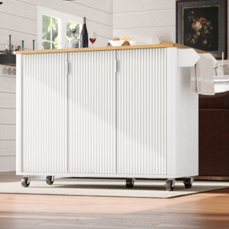 Kücheninsel mit ausklappbarer Arbeitsplatte & praktischen Innentürregalen, 130 x 45 x 92 cm