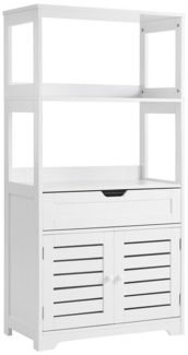 Mondeer Badkommode Badezimmerschrank (Modernes Shutter Design), mit 1 Schublade 1 Schrank 2 Offene Aufbewahrungsfächer