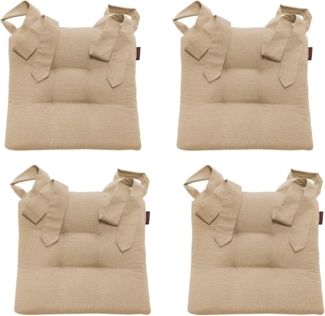 MAGMA Stuhlkissen Sitzkissen FINO Schleifenband Auflage - ca. 42cm x 46cm x 7cm - 4er Set beige