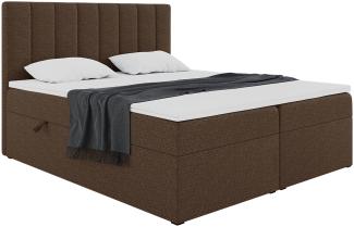 MEBLINI Boxspringbett ERLING 160x200 cm mit Bettkasten - H3/Braun Webstoff Polsterbett - Doppelbett mit Topper & Bonellfederkern-Matratze