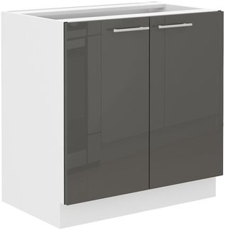 Unterschrank 80 Lara Grau Hochglanz + Weiß matt Küchenzeile Küchenblock Küche
